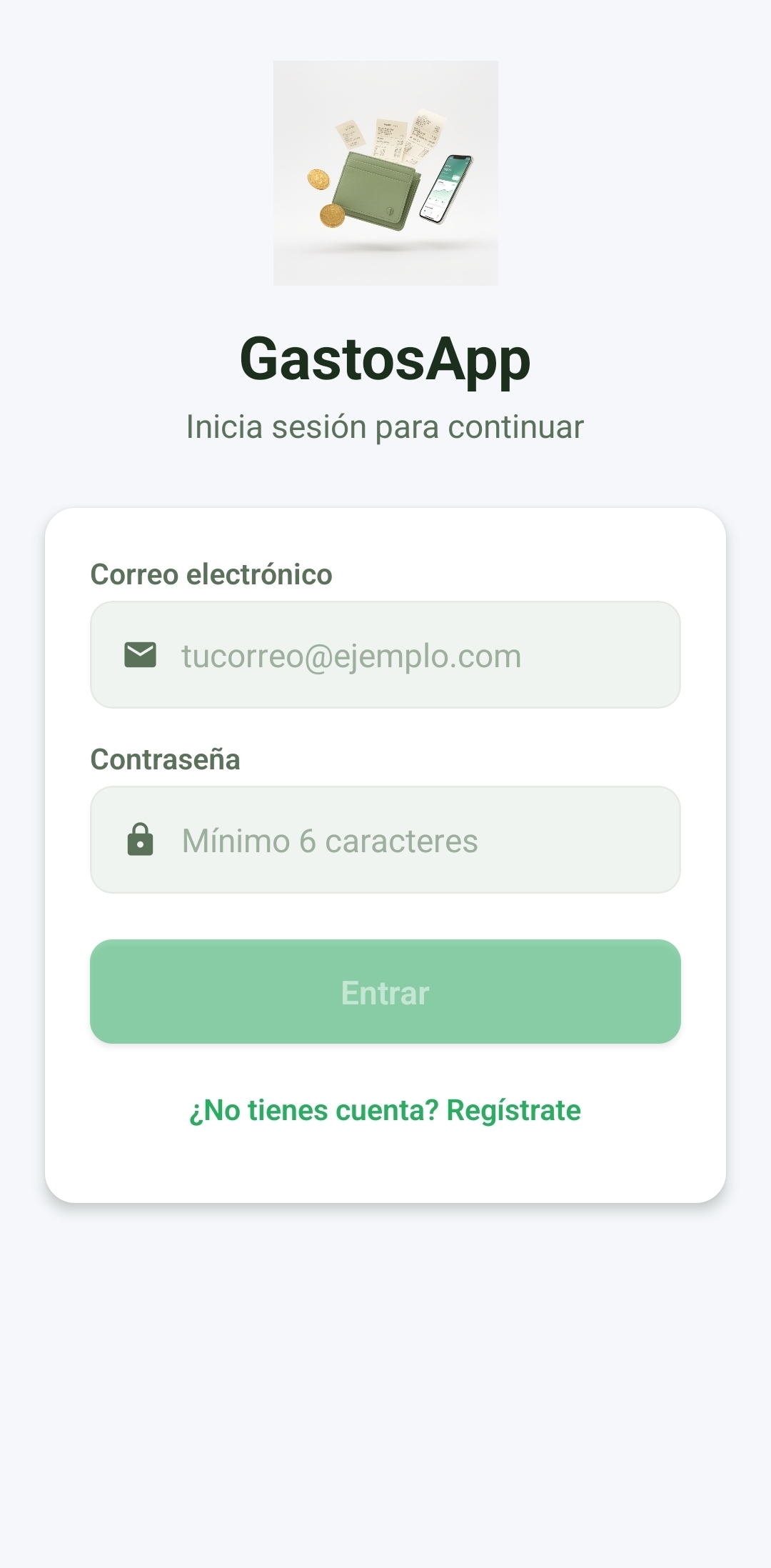 GastosApp — pantalla de inicio de sesión