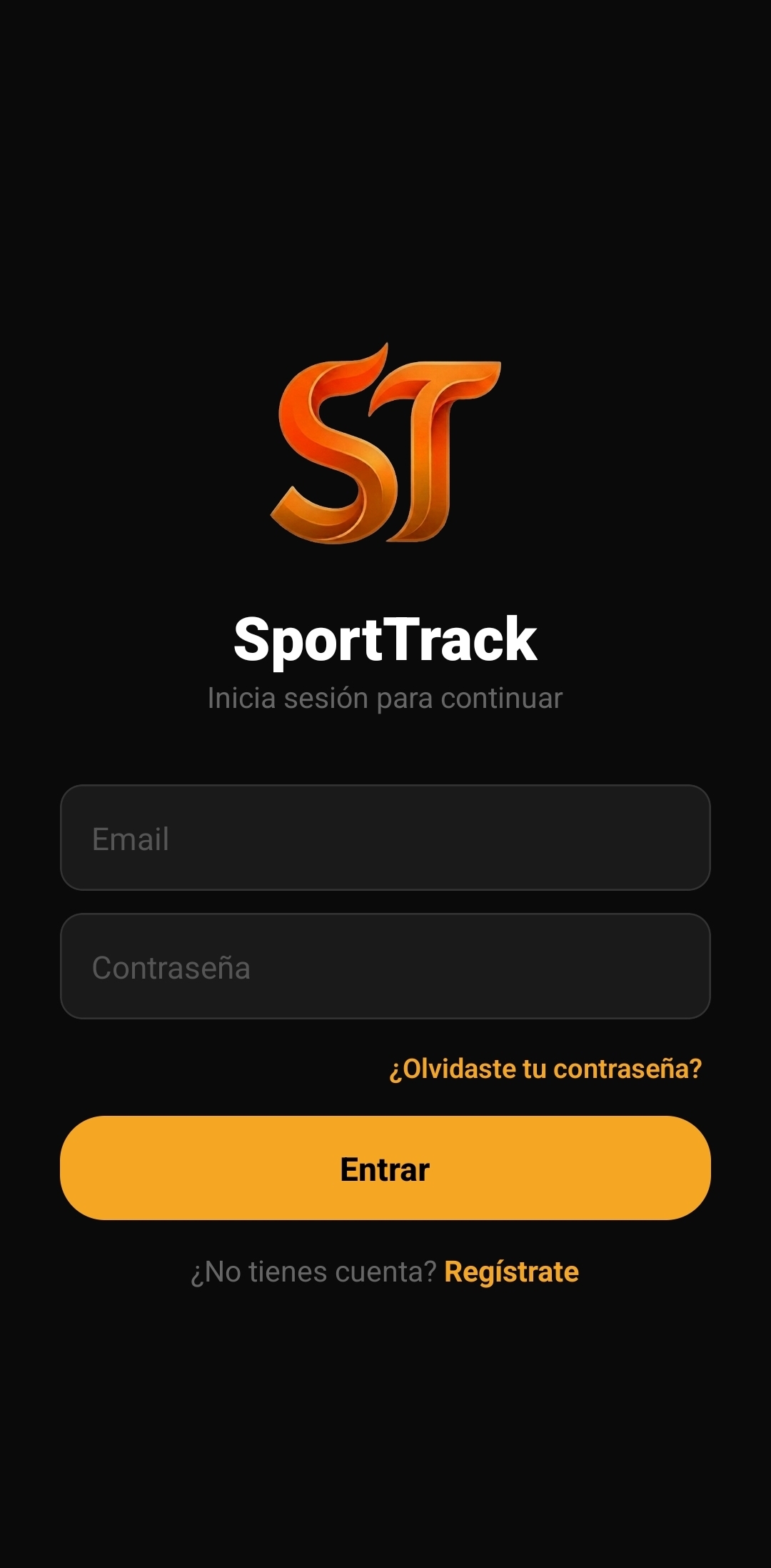 SportTrack — pantalla de inicio de sesión